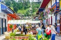 Local market with sellers in the streets of the village Salento, on March 23, 2019 - Colombia