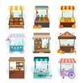 Local markets with different food flat illustrations set