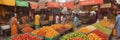 Local markets in Mumbai, India, with bright colours and a variety of goods.