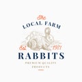 Local Meat Hare Farm Retro Badge or Logo Template. Hand Drawn Rabbit and Village Landscape Sketch with Retro Typography