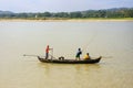 Local men fishing from a boat on Ayeyarwady river near Mandalay