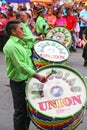 Local men playing drums during Festival of the Virgin de la Candelaria in Lima, Peru