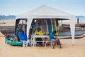 Local men renting surf boards at Weligama beach