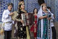 Local musicians playing musical instruments and singing, in Khiva, Uzbekistan