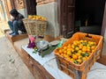 A local orange seller in the streets of Kathmandu, Nepal Royalty Free Stock Photo