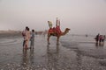 Local people with camel and tourists in Clifton beach in Karachi, Pakistan Royalty Free Stock Photo