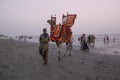 Local people with camel and tourists in Clifton beach in Karachi, Pakistan Royalty Free Stock Photo