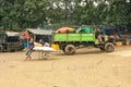 Local people riding in a truck at Ayeyarwady river port in Mandalay, Myanmar Royalty Free Stock Photo