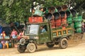 Local people riding in a truck at Ayeyarwady river port in Mandalay, Myanmar Royalty Free Stock Photo