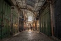 The local people and small stores are on the streets of Muslim Quarter in Jerusalem Old City. Royalty Free Stock Photo