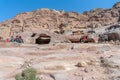 Local people at Tombs on Sandstone cliff at Petra, Jordan Royalty Free Stock Photo