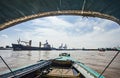 Traditional boat in the middle of Musi River, Palembang, Indonesia. Royalty Free Stock Photo