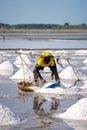 Local people working on the salt flats in Phetchaburi, Thailand, Asia