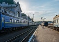 Local railway station of Ukraine at sunrise Royalty Free Stock Photo