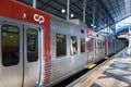 Local red train at Rossio Railway Station. Lisbon. Portugal Royalty Free Stock Photo