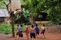 Boracay, Philippines - Jan 26, 2020: Local residents play basketball on an unequipped Playground. Royalty Free Stock Photo