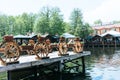 Local restaurant in Macedonia in a traditional style with a lot of interesting and traditional decor on the territory in a Lake Royalty Free Stock Photo