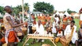 Local Rwandese music band sings and dances, playing the national folk instruments Royalty Free Stock Photo