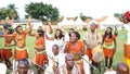 Local Rwandese music band sings and dances, playing the national folk instruments Royalty Free Stock Photo