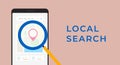 Local Search horizontal banner concept. SEO Optimize for Near Me Searches concept. Local Search Engine Optimization -