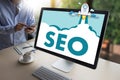 Local SEO Concept Business team hands at work with financial rep