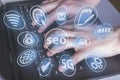 Local SEO Concept Business team hands at work with financial reports Links Global Hyperlink search engine optimization and a