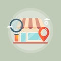Local seo, local business search, map, search engine optimization, store listing concept. Flat design vector banner.
