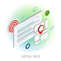 Local SEO Marketing Strategy vector isometric icon. Search results regarding your location, displaying local stores near you