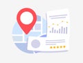 Local SEO Statistics and Trends for small businesses. Local searches analysis and ranking concept illustration. Compare proximity