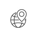 Local seo symbol. Globe and location marker line icon, outline v