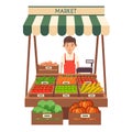 Local stall market. Selling vegetables. Flat vector illustration Royalty Free Stock Photo