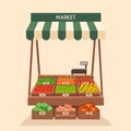 Local stall market. Selling vegetables. Flat vector illustration