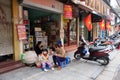 Local street food vendor at a corner in Hanoi's Old Quarter .