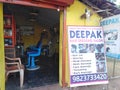 Indian hairdressers in Morjim village, Goa, India