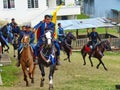 Local teams play with many horses traditional game Skirmish, Ecuador