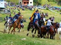 Local teams play with many horses traditional game Skirmish, Ecuador