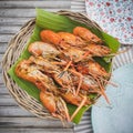 Local Thai food of grill shrimp on a plate