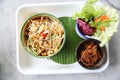 Local Thai food somtum with pork amd sticky rice Royalty Free Stock Photo