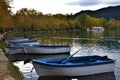 Banyoles, Spain, November 3, 2012: Local traditional spanish boats in a lake during fall