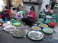 Local vendors selling food at Old Quarter morning market in Hanoi Royalty Free Stock Photo