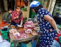 Local vendors selling food at Old Quarter morning market in Hanoi Royalty Free Stock Photo