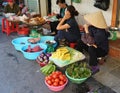 Local vendors selling food at Old Quarter morning market in Hanoi Royalty Free Stock Photo