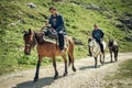 Local villagers use horses for easy mountain biking and road trips Royalty Free Stock Photo