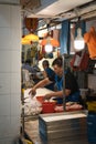 Local wet market fish and seafood stall in HDB block 848 in Yishun Ring Road. Royalty Free Stock Photo