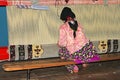 Local woman weaves a carpet by hand in Antalya, Turkey