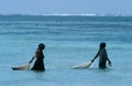 Local women collecting seashells at low tide, Zanzibar