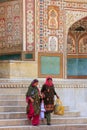 Local women going down the stairs at Ganesh Pol, Amber Fort, Ra