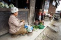 Local Women Preparing Vegetables in Chin State, Myanmar