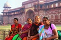 Local women sitting outside Jahangiri Mahal in Agra Fort, Uttar