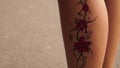 Local young beautiful woman had her leg henna tattoo displayed